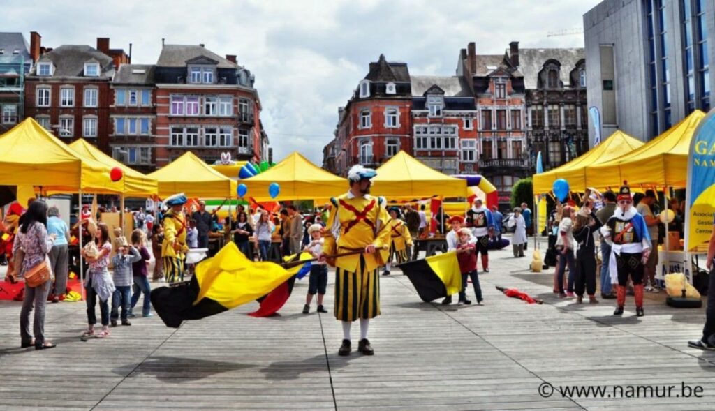 Yellow Canopy Folding Tents During Festivities In The City Of Namur